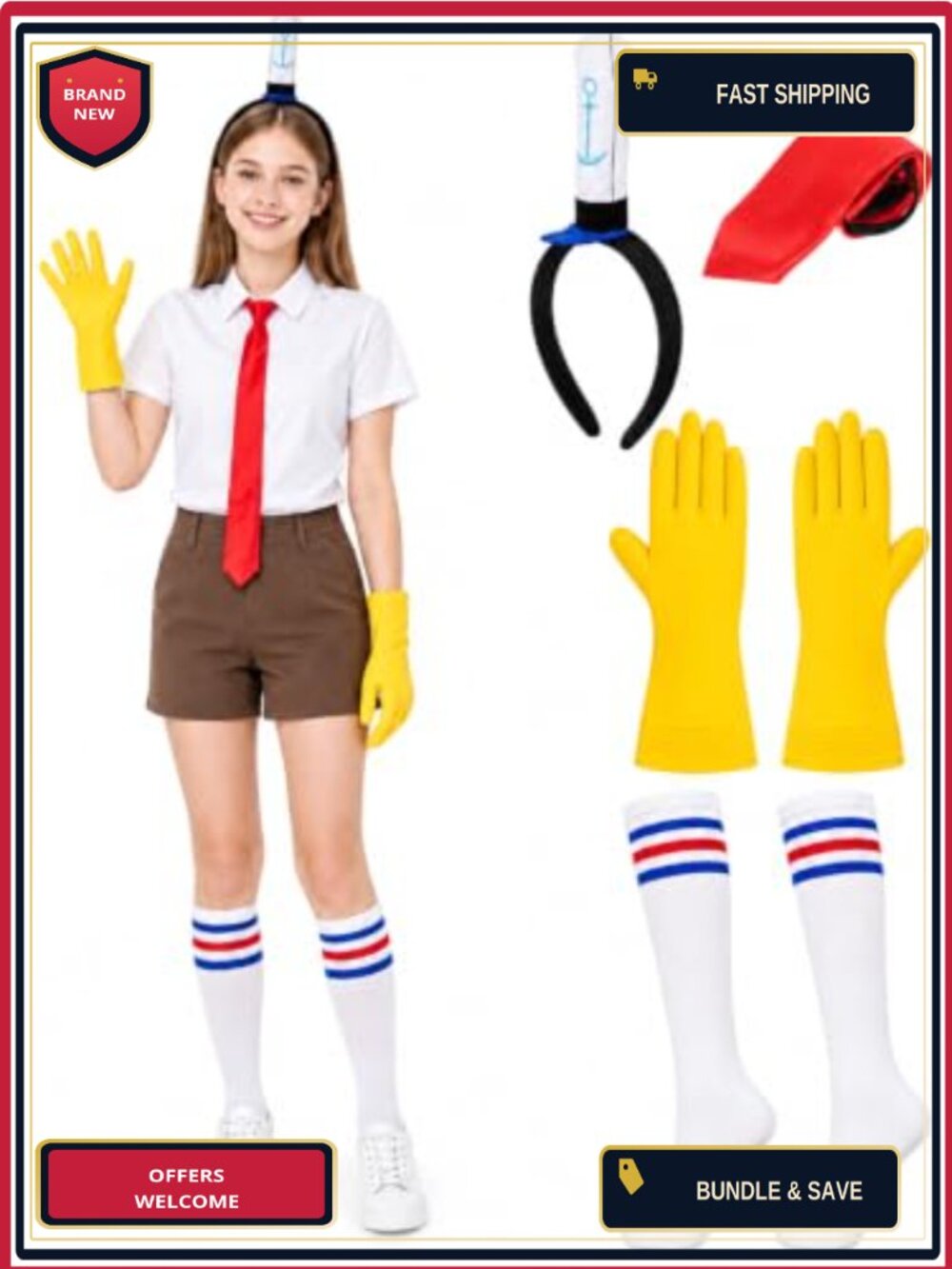 4 Pc Sailor Costume Accessory Set Headband Tie Gloves Socks Cosplay